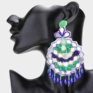 Blue Green Mirror Boho Beaded Dangle Earrings Jewelry Sequin Tassel Fringe